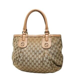 Gucci Handbag Pink Tan Canvas Beige GG Leather